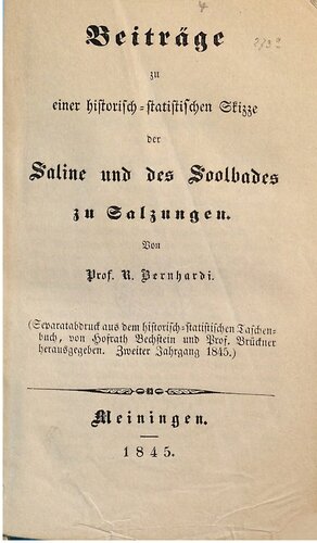 Beiträge zu einer historisch-statistischen Skizze der Saline und des Soolbades zu Salzungen