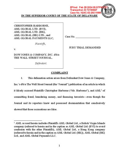 Christopher Harborne v. Dow Jones & Company Inc., d/b/a the Wall Street Journal
