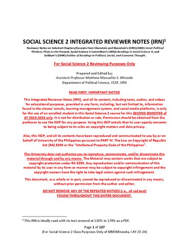 Social Science 2 Integrated Reviewer Notes (IRN)