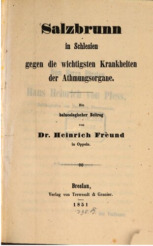 Salzbrunn in Schlesien gegen die wichtigsten Krankheiten der Athmungsorgane [Atmungsorgane]
