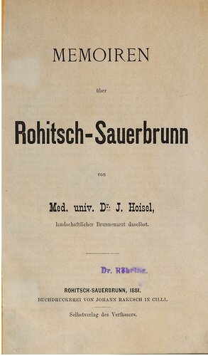 Memoiren über Rohitsch-Sauerbrunn