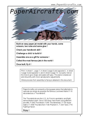 PaperAircrafts.com F-16 Thunderbirds