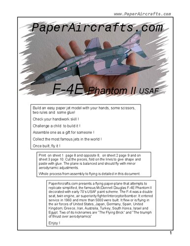 PaperAircrafts.com F-4E Phantom II USAF