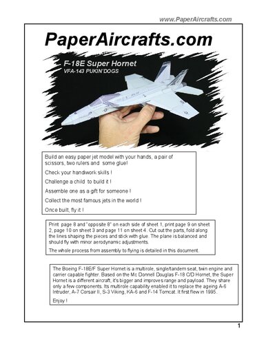 PaperAircrafts.com F-18E Super Hornet VFA-143 PUKIN’DOGS