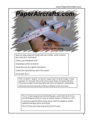 PaperAircrafts.com A-10 Thunderbolt II 355th Fighter Wing