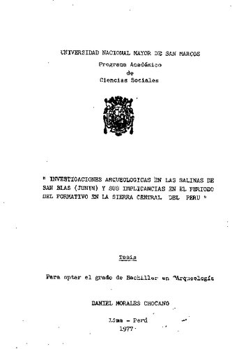 Investigaciones arqueológicas en las Salinas de San Blas (Junín) y sus implicancias en el Periodo Formativo de la sierra central del Perú