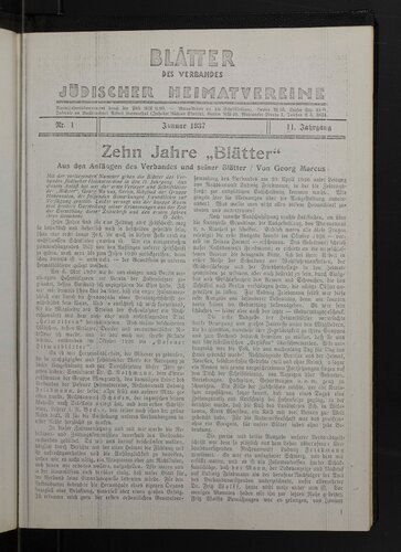 Blätter des Verbandes jüdischer Heimatverein (vormals Posener Heimatblätter)