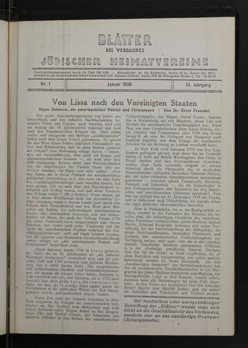 Blätter des Verbandes jüdischer Heimatverein (vormals Posener Heimatblätter)