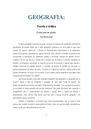 Geografia Teoria e crítica : o saber posto em questão