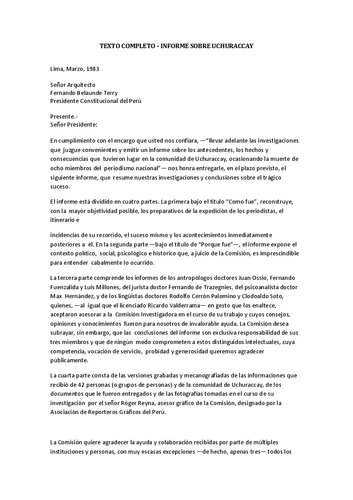 Informe de la Comisión Investigadora de los sucesos de Uchuraccay. Parte I: Cómo fue