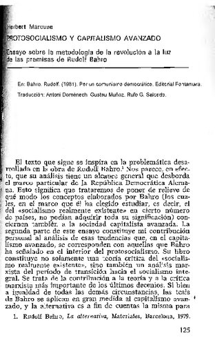 Protosocialismo y capitalismo avanzado. Ensayo sobre la metodología de la revolución a la luz de las premisas de Rudolf Bahro