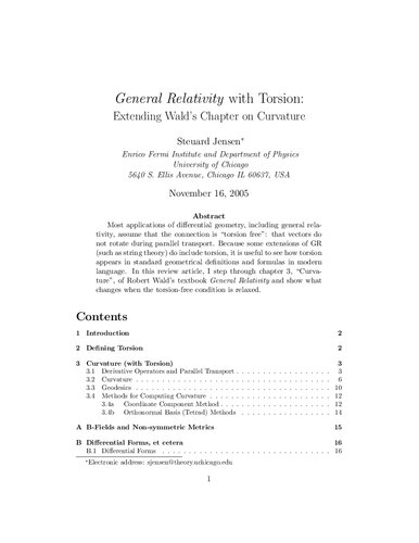 General Relativity (General Relativity with Torsion: Extending Wald’s Chapter on Curvature)