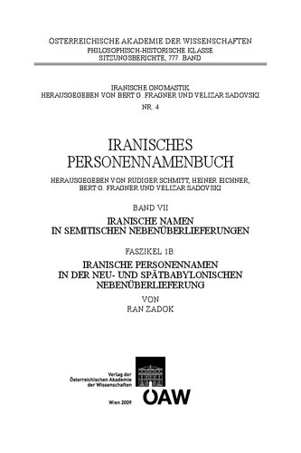 Iranische Personennamen in der neu- und spätbabylonischen Neberüberlieferung