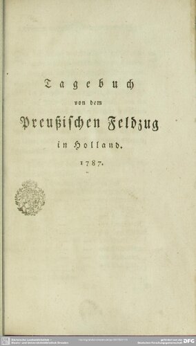 Tagebuch von dem preußischem Feldzug in Holland 1787