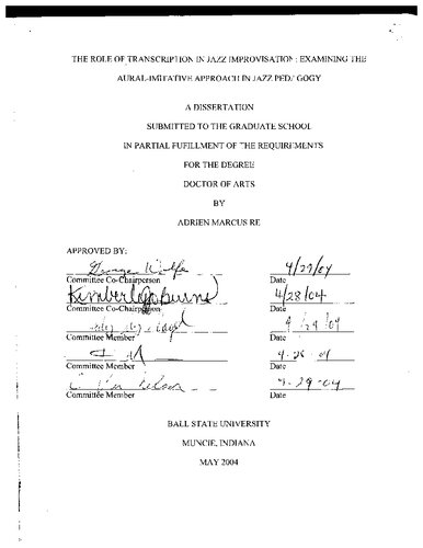 The Role of Transcription in Jazz Improvisation: Examining the Aural-Imitative Approach in Jazz Pedagogy (PhD Dissertation)