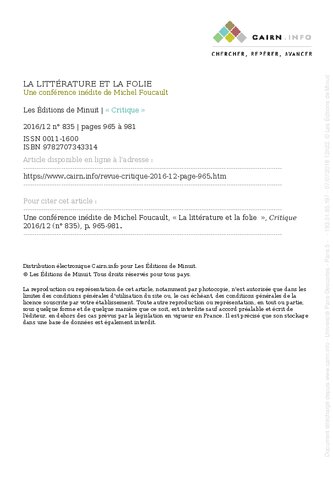 La littérature et la folie - une conférence inédite de Michel Foucault