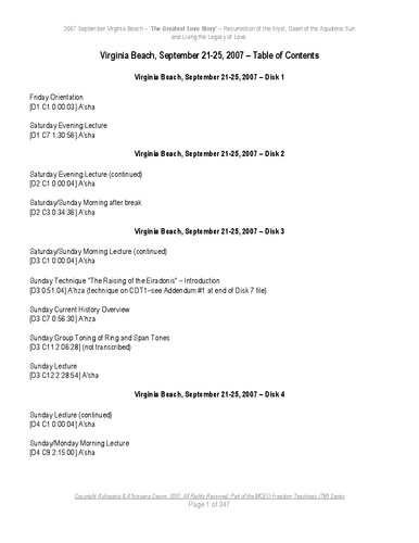 Greatest Love Story 2007 Workshop Transcript