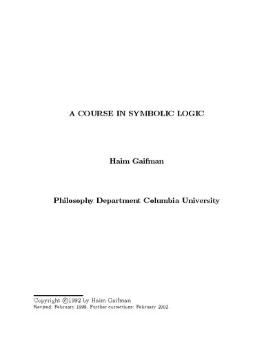 A Course in Symbolic Logic