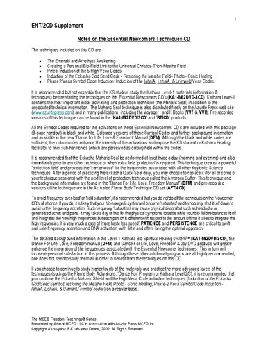 Essential Newcomer Techniques Supplement