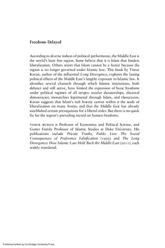 Freedoms Delayed: Political Legacies of Islamic Law in the Middle East