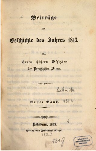 Beiträge zur Geschichte des Jahres 1813