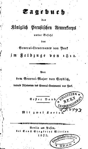 Tagebuch des Königlich Preußischen Armeekorps unter Befehl des General-Lieutenants von York