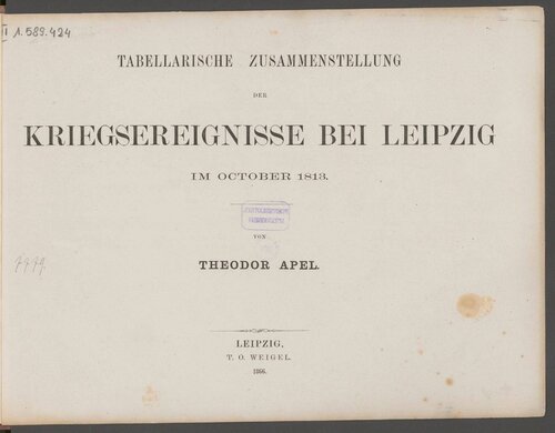Tabellarische Zusammenstellung der Kriegsereignisse bei Leipzig im October [Oktober] 1813