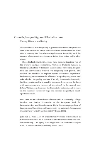 Growth, Inequality, and Globalization: Theory, History, and Policy (Raffaele Mattioli Lectures)
