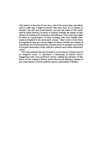 Democratic Subjects: The Self and the Social in Nineteenth-Century England