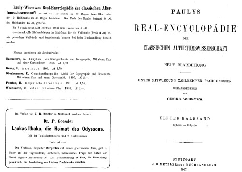 Paulys Realencyclopadie der classischen Altertumswissenschaft: neue Bearbeitung, Bd.6 1 : Ephoros - Eutychos: Bd VI, Hbd VI,1
