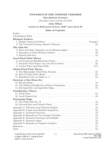 Dynamics in One Complex Variable