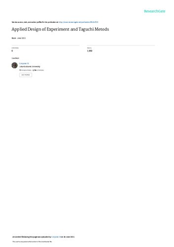 Applied Design of Experiment and Taguchi Metods