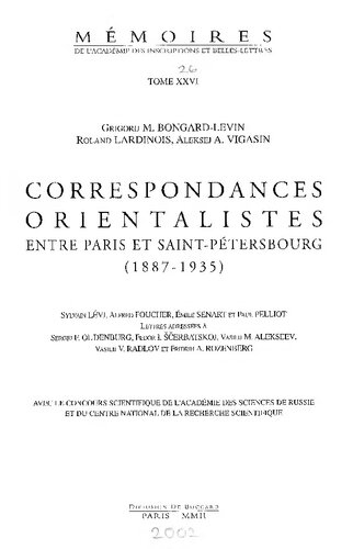 Correspondances Orientalistes Entre Paris Et Saint-Petersbourg (1887-1935)