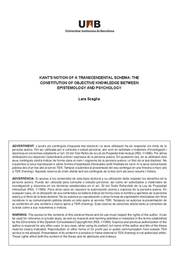 Kant's Notion of a Transcendental Schema: The Constitution of Objective Cognition Between Epistemology and Psychology