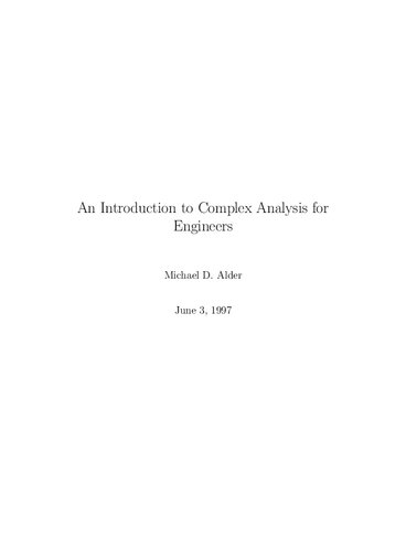 An introduction to complex analysis for engineers (LN, U. Western Australia, 1997)