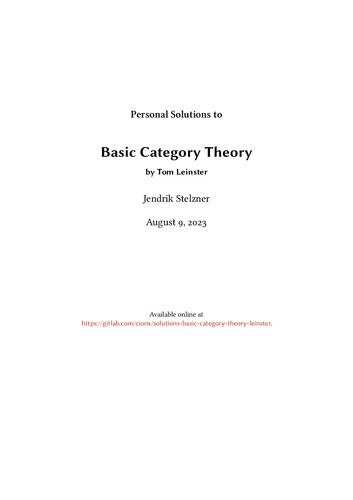 Basic Category Theory (Solutions by Jendrik Stelzner)