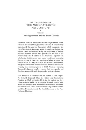 The Cambridge History of the Age of Atlantic Revolutions: Volume 1, The Enlightenment and the British Colonies