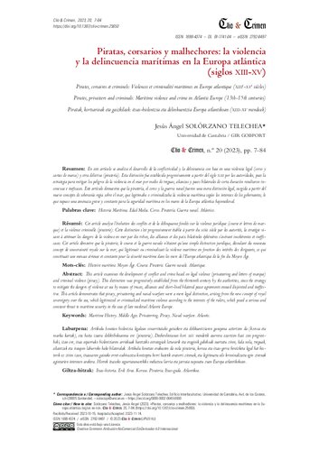 Piratas, corsarios y malhechores: la violencia y la delincuencia marítimas en la Europa atlántica (siglos xiii-xv)