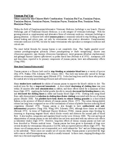 Yunnan Baiyao - Herbal Handout information