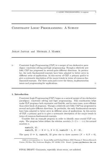 Constraint Logic Programming. A Survey