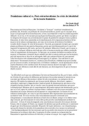 Feminismo cultural vs. Post-estructuralismo: la crisis de identidad de la teoría feminista