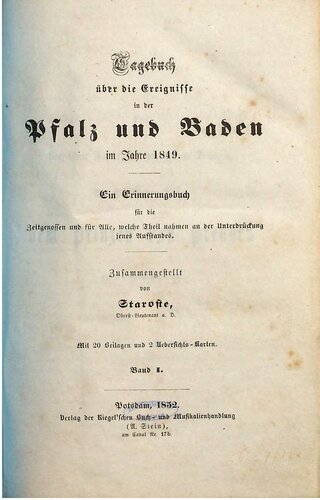 Tagebuch über die Ereignisse in der Pfalz und Baden im Jahre 1849