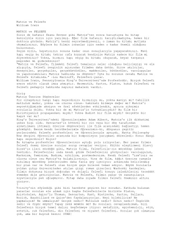 MATRIX VE FELSEFE