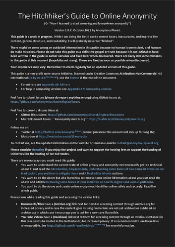 The Hitchhiker's Guide to Online Anonymity - Version 1.0.7 - October 2021