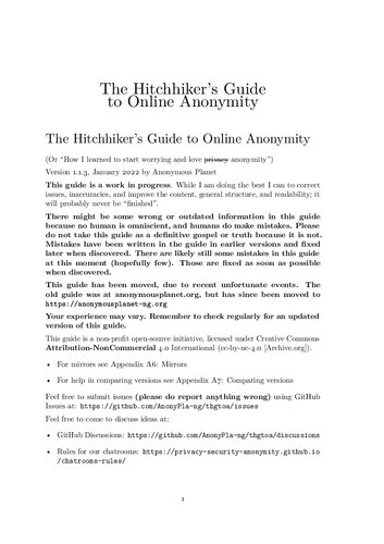 The Hitchhiker's Guide to Online Anonymity - Version 1.1.3 - January 2022