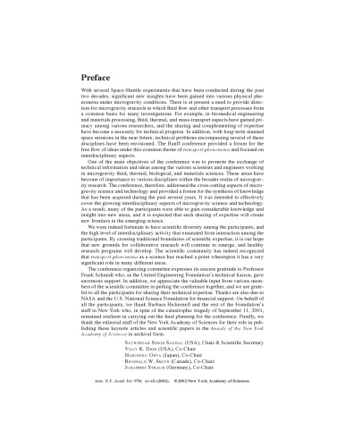 Microgravity Transport Processes in Fluid, Thermal, Biological, and Materials Sciences. Annals of the New York Academy of Sciences Volume 974