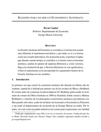 Razones para no ser un economista austríaco