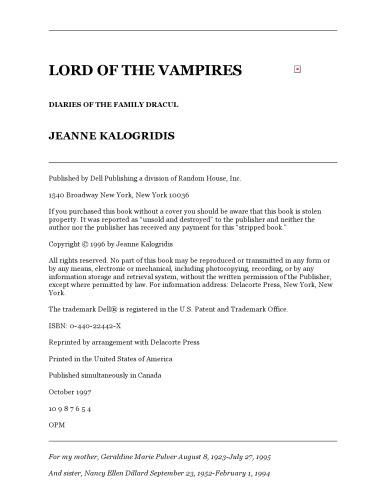 Lord of the Vampires (Diaries of the Family Dracul 03)