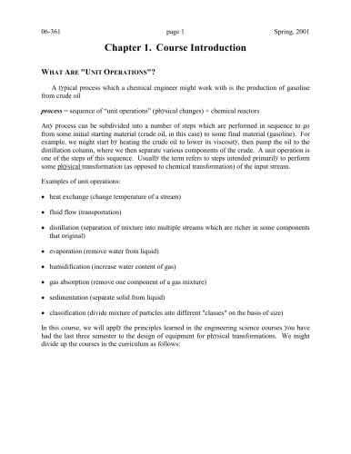 Unit Operations. of Chemical Engineering - Course Notes