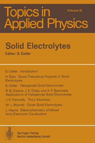 Solid Electrolytes (Topics in Applied Physics)
